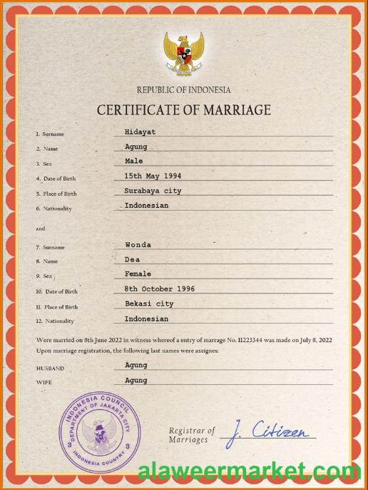Indonesia marriage certificate PSD template